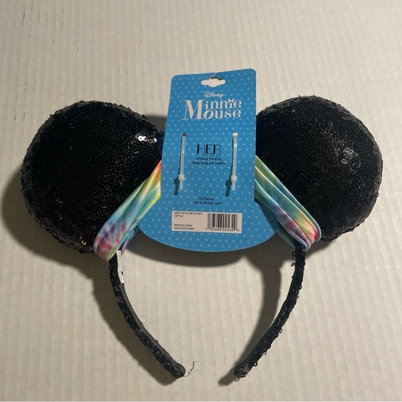 Disney Minnie Mouse Headband Hair Mickey Ears Black With Colored Bow Sparkly New - Picture 2 of 4